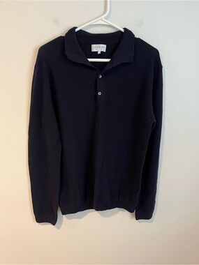 Ledbury 100% Extrafine Merino Wool Large Navy Long-Sleeve Sweater
